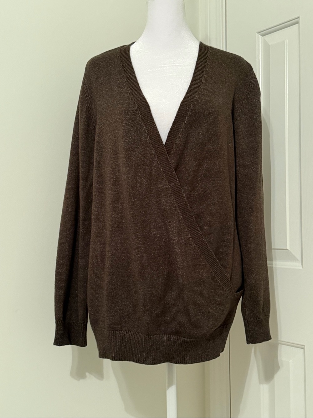 Wrap Front Olive Green V-Neck Cardigan Sweater
